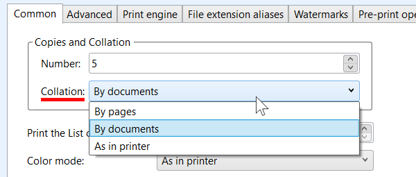 Set type of collation in Print Conductor