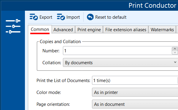 Print Conductor Common Settings