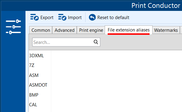 Print Conductor File Extension Aliases
