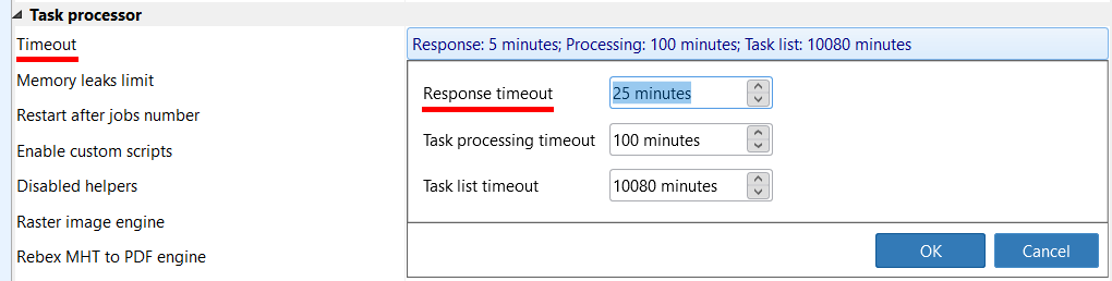 Increase response timeout for task processor
